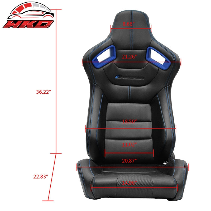 Universal x2 Adjustable Racing Seat Dual Slider PU Carbon Blue Bezel Stitch