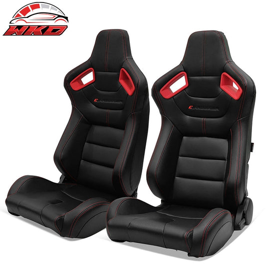 Wholesale Universal x2 Adjustable Racing Seat Dual Slider PU Carbon Red Bezel Stitch