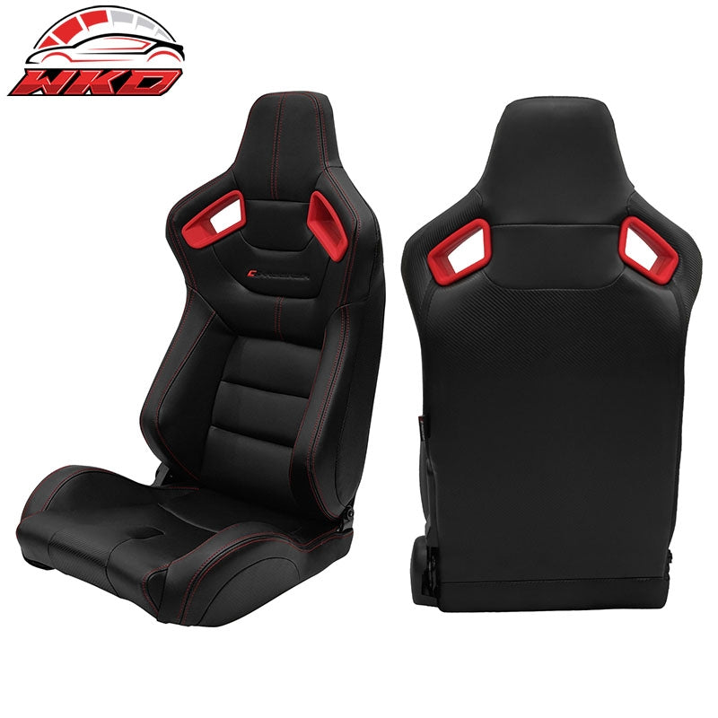 Universal x2 Adjustable Racing Seat Dual Slider PU Carbon Red Bezel Stitch