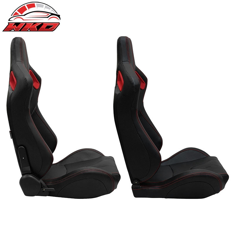 Universal x2 Adjustable Racing Seat Dual Slider PU Carbon Red Bezel Stitch