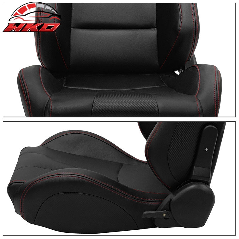 Universal x2 Adjustable Racing Seat Dual Slider PU Carbon Red Bezel Stitch