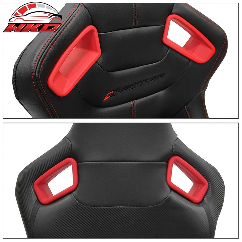 Universal x2 Adjustable Racing Seat Dual Slider PU Carbon Red Bezel Stitch