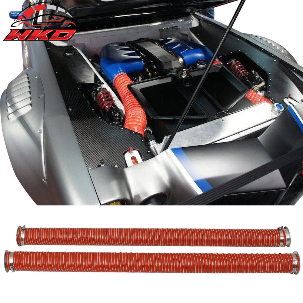 Universal Brake Cooling Dual Layer Insulation Hose W/ Flange 2.5*40 Inch 2PC
