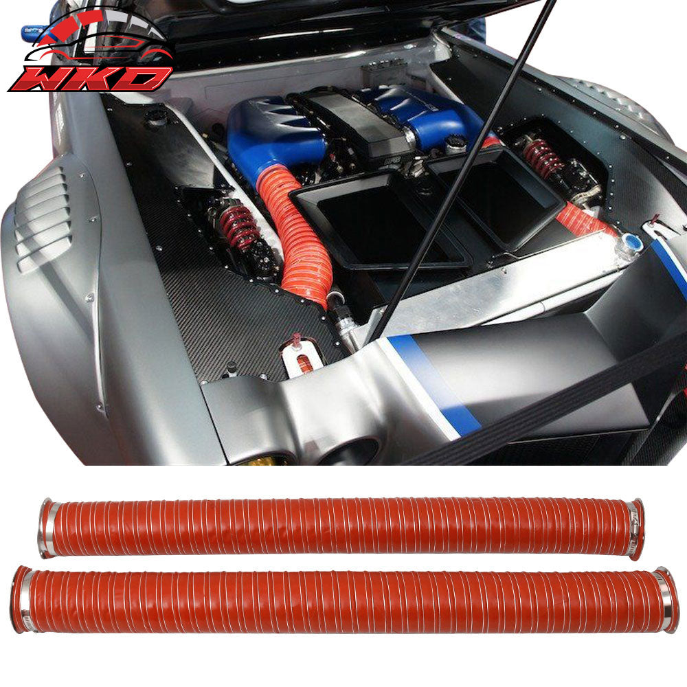 Universal Brake Cooling Dual Layer Insulation Hose W/ Flange 3.5 Inch 2 Pc