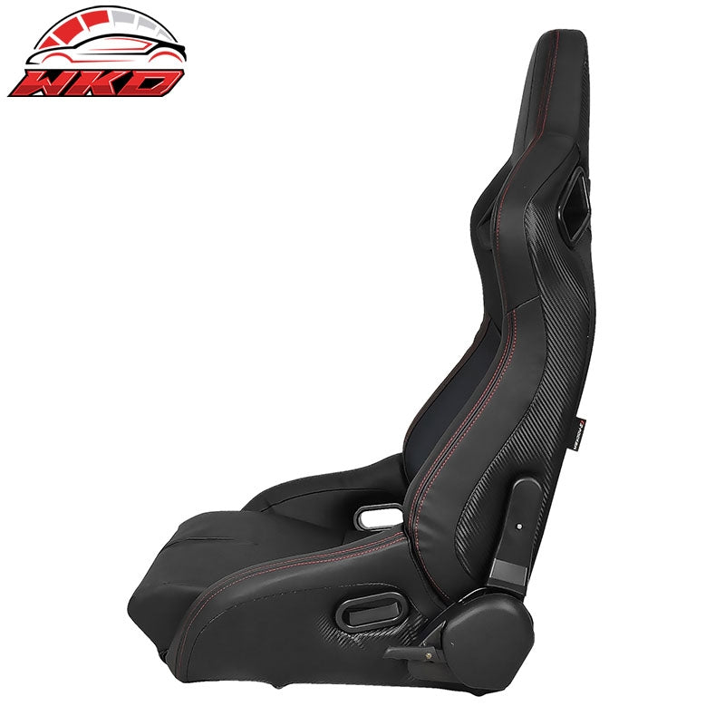 Wholesale Universal Reclinable Bucket Racing Seat Left Side Dual Sliders Black PU Leather - Wikond Auto