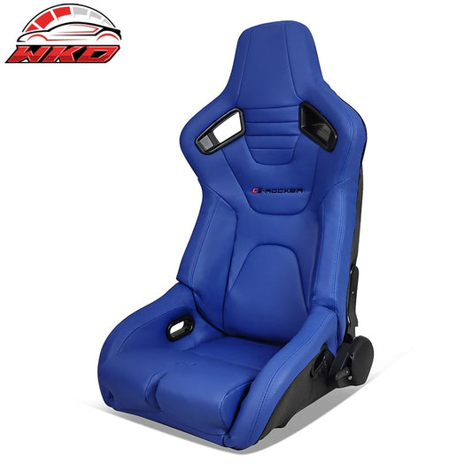 Wholesale Universal Reclinable Bucket Racing Seat Left Side Dual Sliders Blue PU Leather