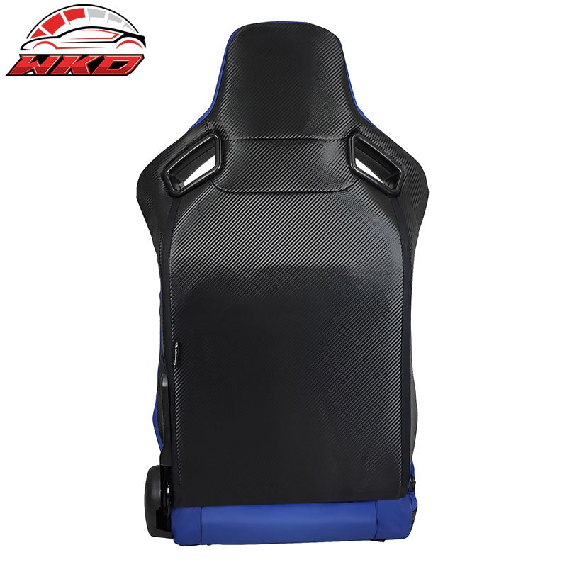Universal Reclinable Bucket Racing Seat Left Side Dual Sliders Blue PU Leather