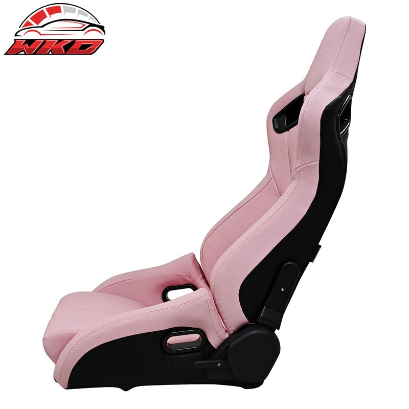 Universal Reclinable Bucket Racing Seat Left Side Dual Sliders Pink PU Leather