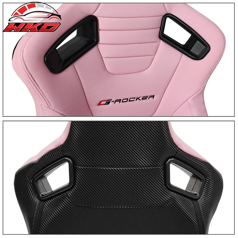 Universal Reclinable Bucket Racing Seat Left Side Dual Sliders Pink PU Leather