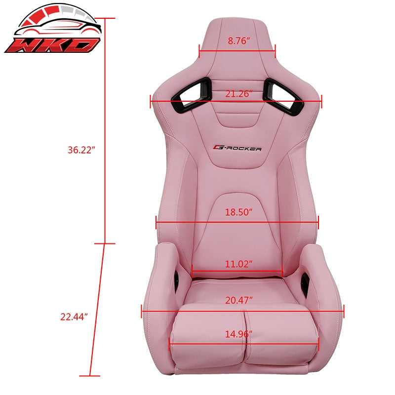 Universal Reclinable Bucket Racing Seat Left Side Dual Sliders Pink PU Leather