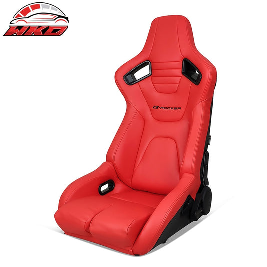 Wholesale Universal Reclinable Bucket Racing Seat Left Side Dual Sliders Red PU Leather