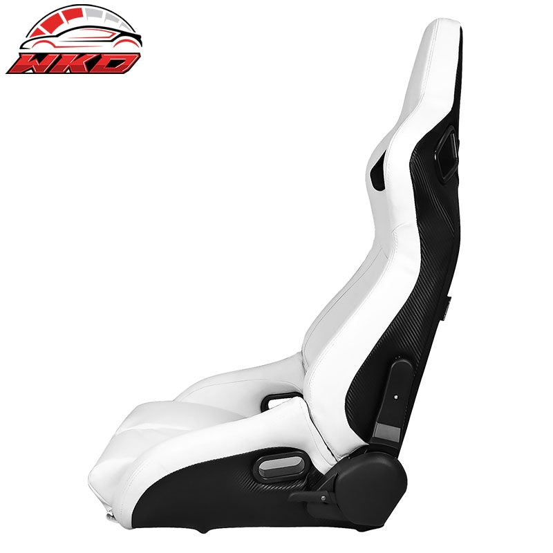 Universal Reclinable Bucket Racing Seats Left Side Dual Sliders White PU Leather
