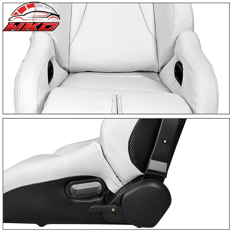 Universal Reclinable Bucket Racing Seats Left Side Dual Sliders White PU Leather
