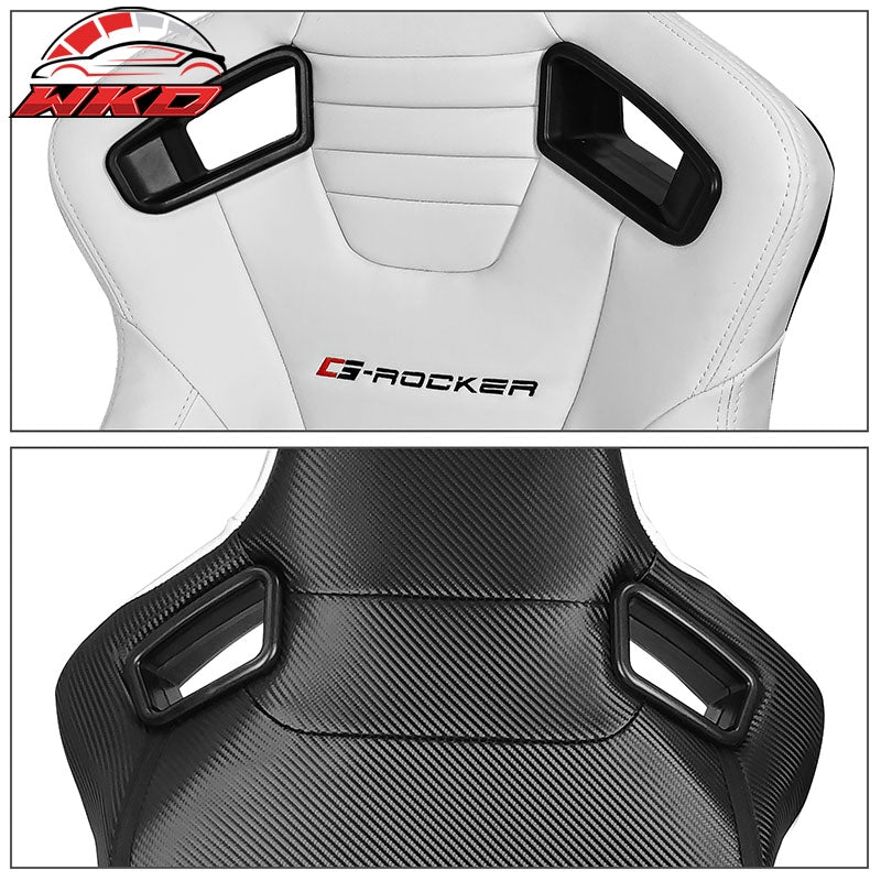 Universal Reclinable Bucket Racing Seats Left Side Dual Sliders White PU Leather