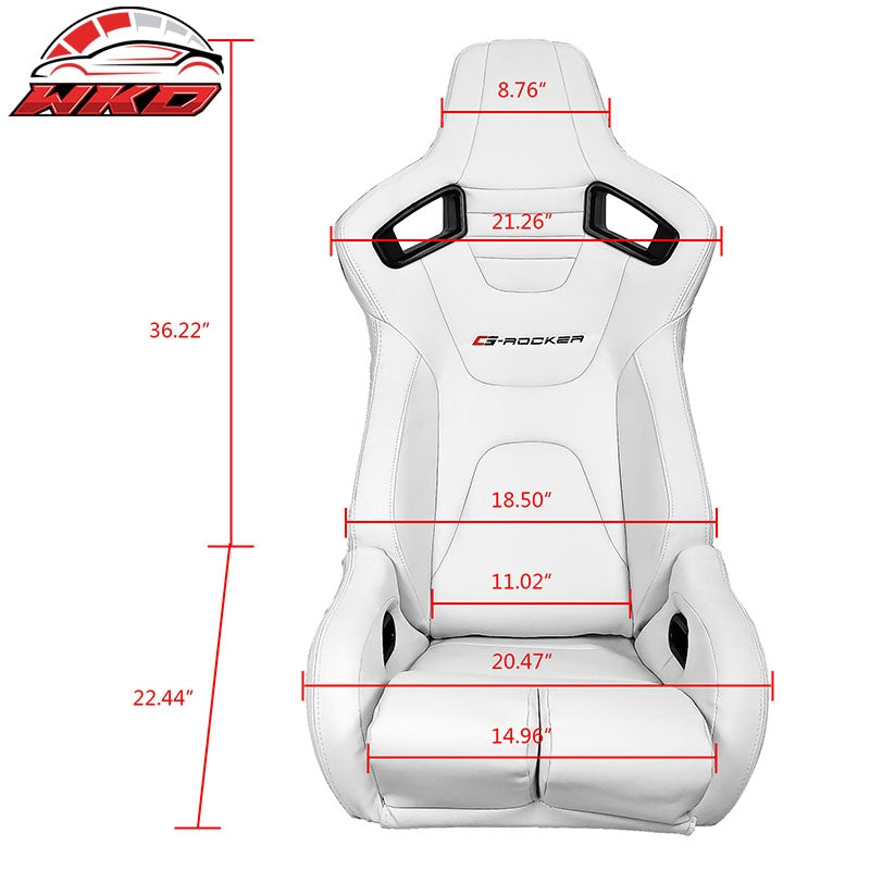 Universal Reclinable Bucket Racing Seats Left Side Dual Sliders White PU Leather