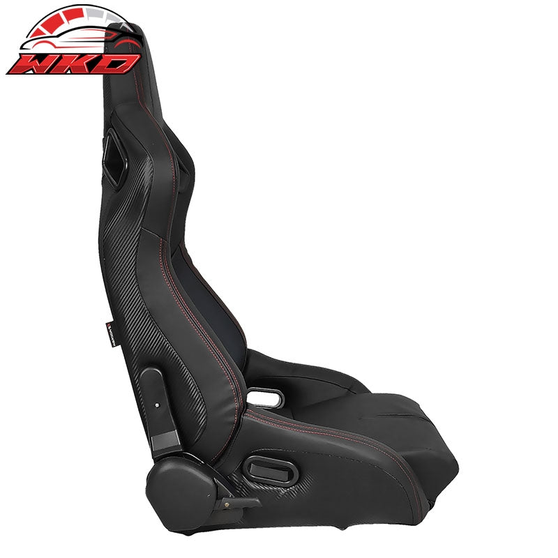 Universal Reclinable Bucket Racing Seat Right Side Dual Sliders Black PU Leather