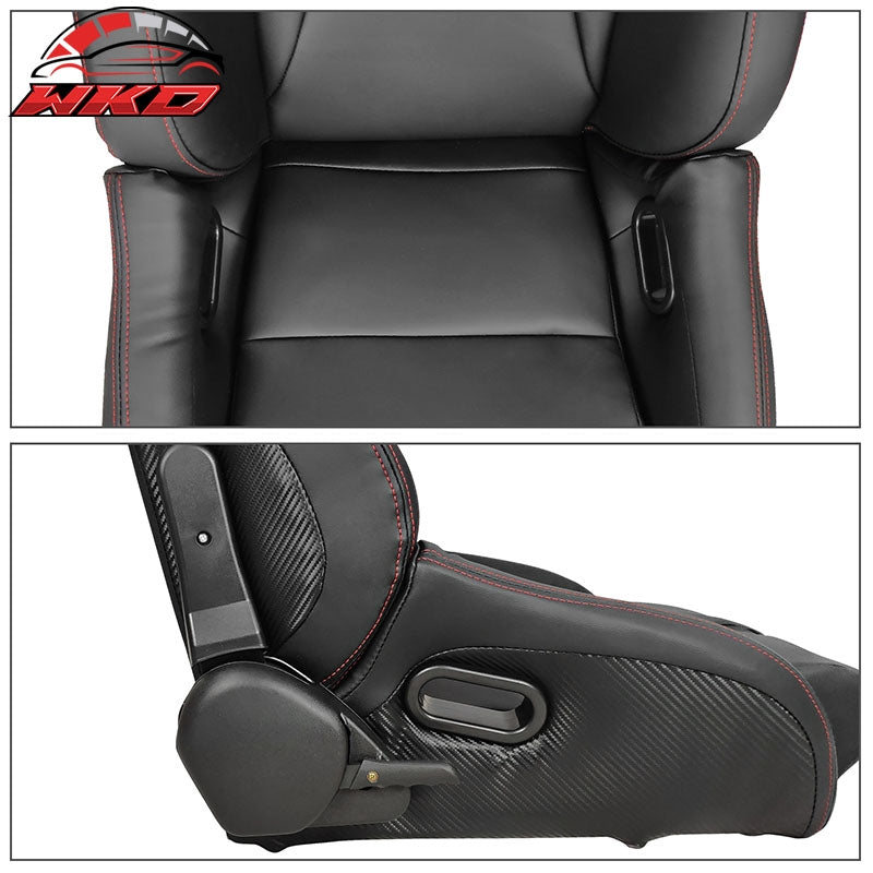 Universal Reclinable Bucket Racing Seat Right Side Dual Sliders Black PU Leather