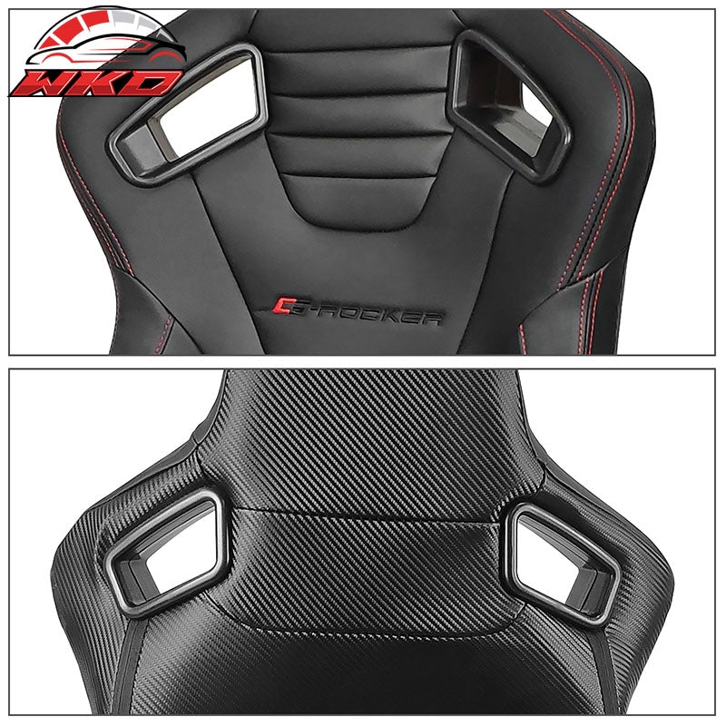 Universal Reclinable Bucket Racing Seat Right Side Dual Sliders Black PU Leather