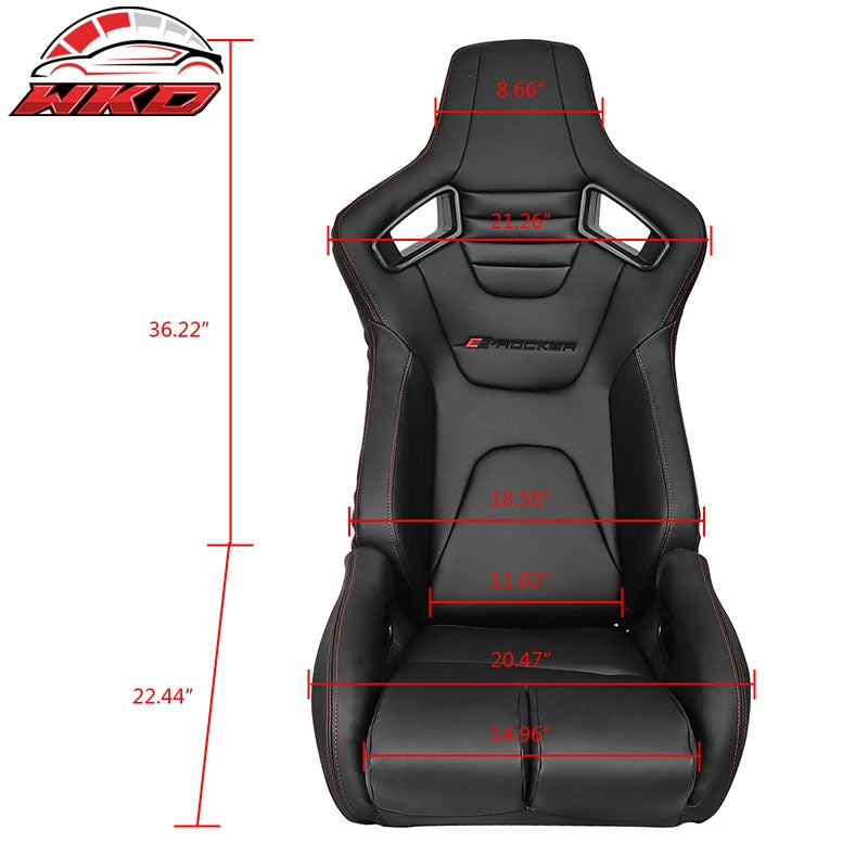 Universal Reclinable Bucket Racing Seat Right Side Dual Sliders Black PU Leather