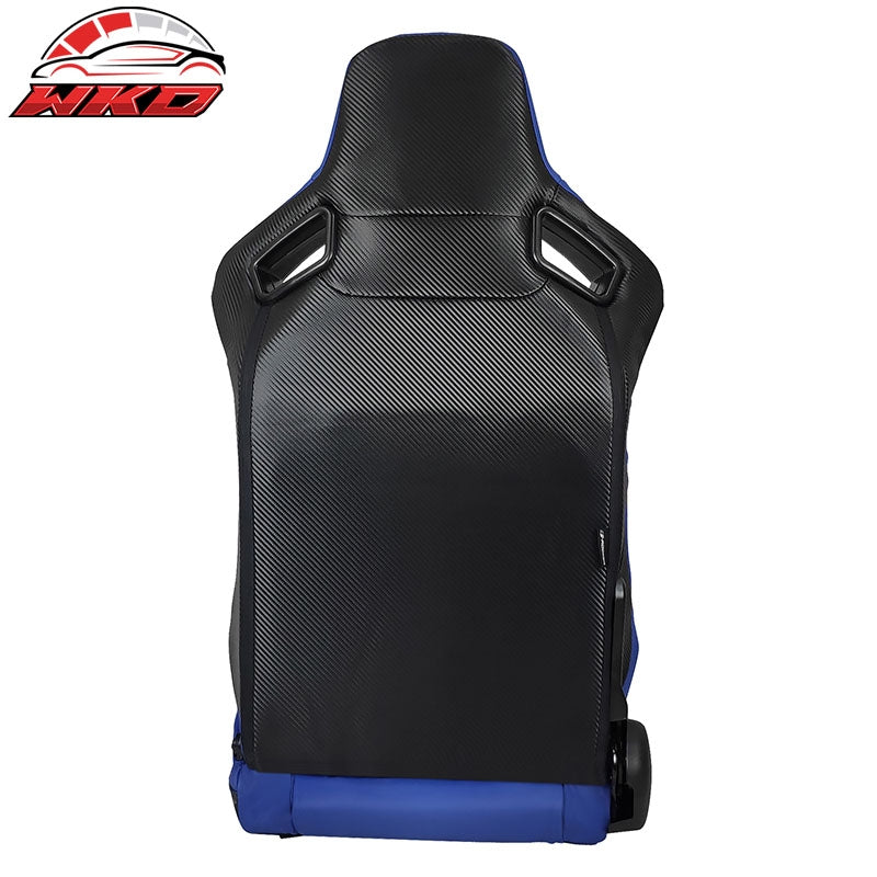 Universal Reclinable Bucket Racing Seat Right Side Dual Sliders Blue PU Leather