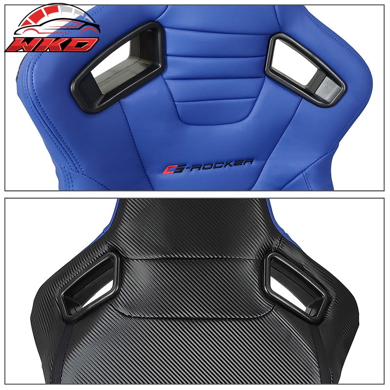 Universal Reclinable Bucket Racing Seat Right Side Dual Sliders Blue PU Leather