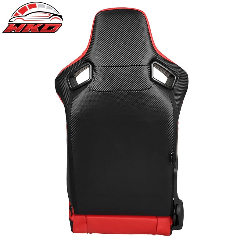 Universal Reclinable Bucket Racing Seat Right Side Dual Sliders Red PU Leather