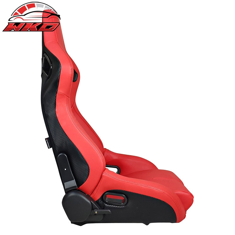 Universal Reclinable Bucket Racing Seat Right Side Dual Sliders Red PU Leather