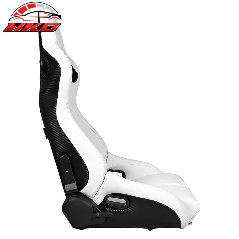 Universal Reclinable Bucket Racing Seat Right Side Dual Sliders White PU Leather