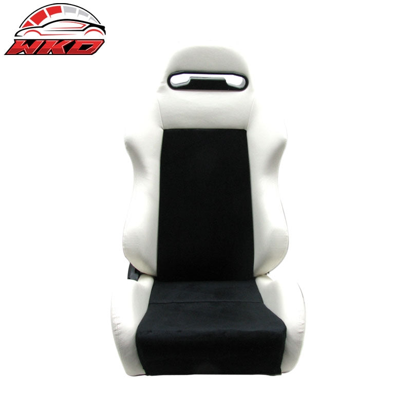 Reclinable Bucket Racing Seat Right Dual Slider White Black Suede