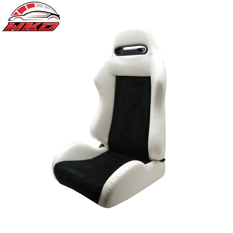 Reclinable Bucket Racing Seat Right Dual Slider White Black Suede