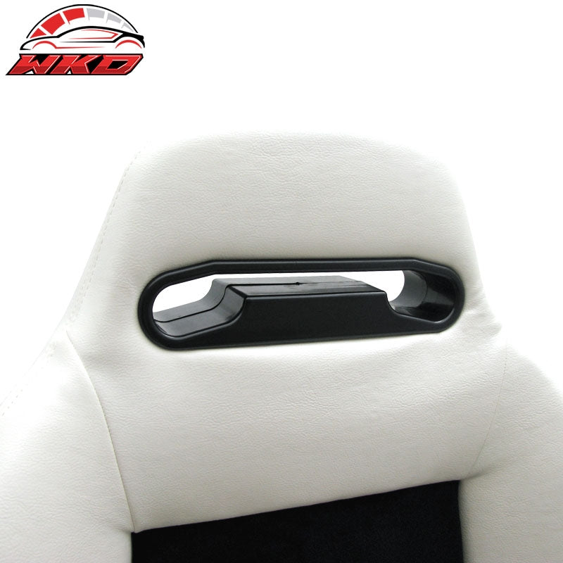 Reclinable Bucket Racing Seat Right Dual Slider White Black Suede