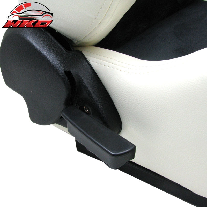 Reclinable Bucket Racing Seat Right Dual Slider White Black Suede
