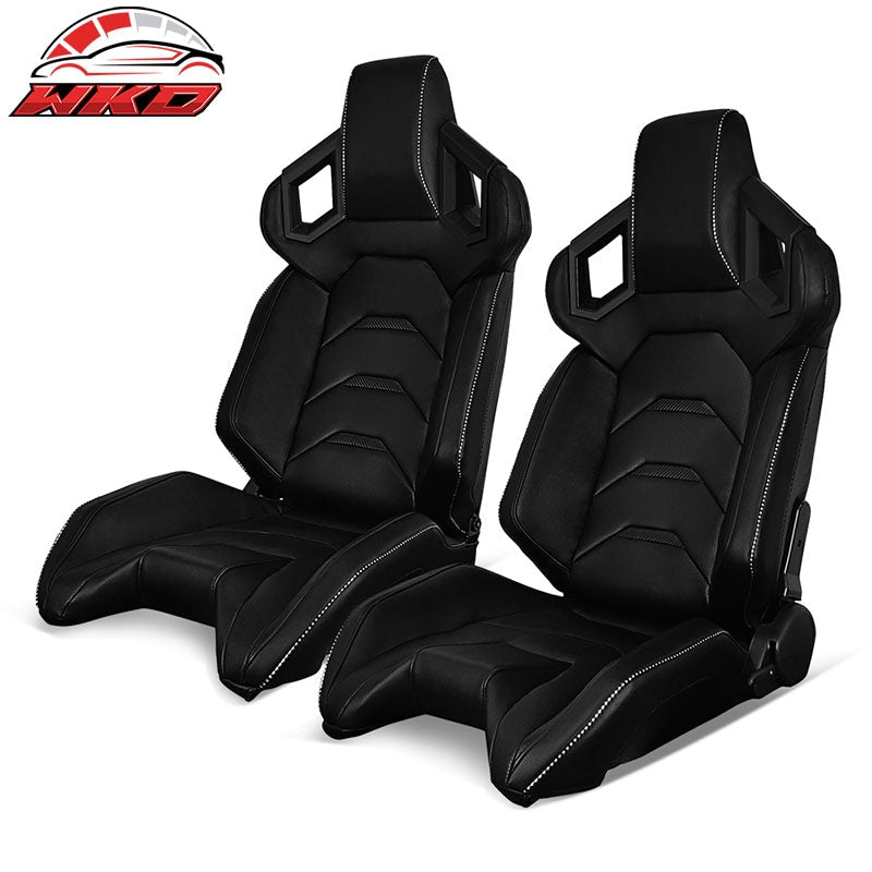 Wholesale Universal Pair Reclinable Racing Seats + Dual Sliders PU & Carbon Leather
