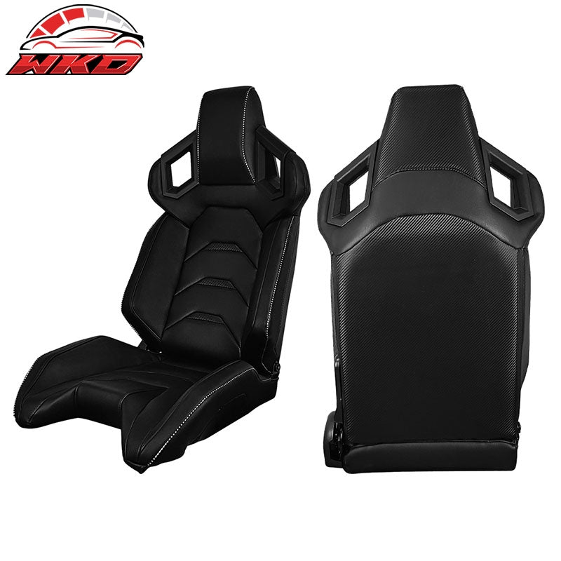 Universal Pair Reclinable Racing Seats + Dual Sliders PU & Carbon Leather