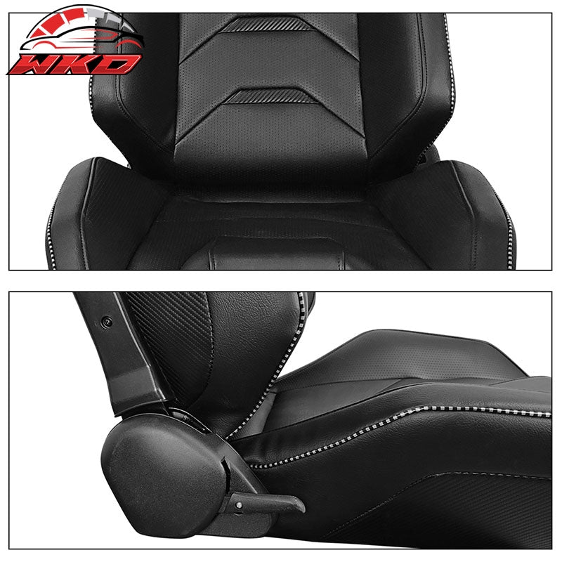 Universal Pair Reclinable Racing Seats + Dual Sliders PU & Carbon Leather