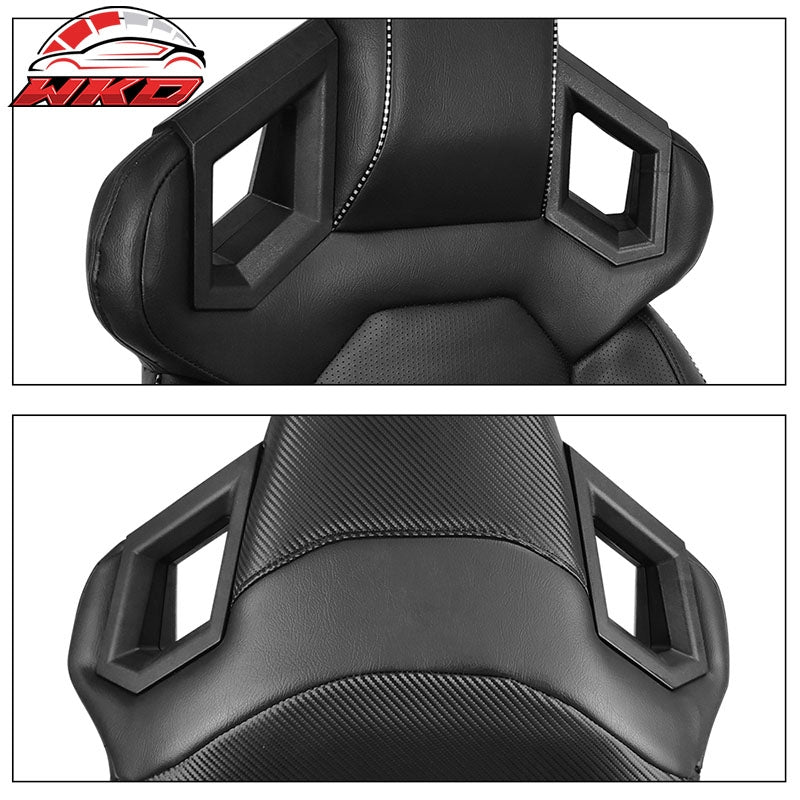 Universal Pair Reclinable Racing Seats + Dual Sliders PU & Carbon Leather