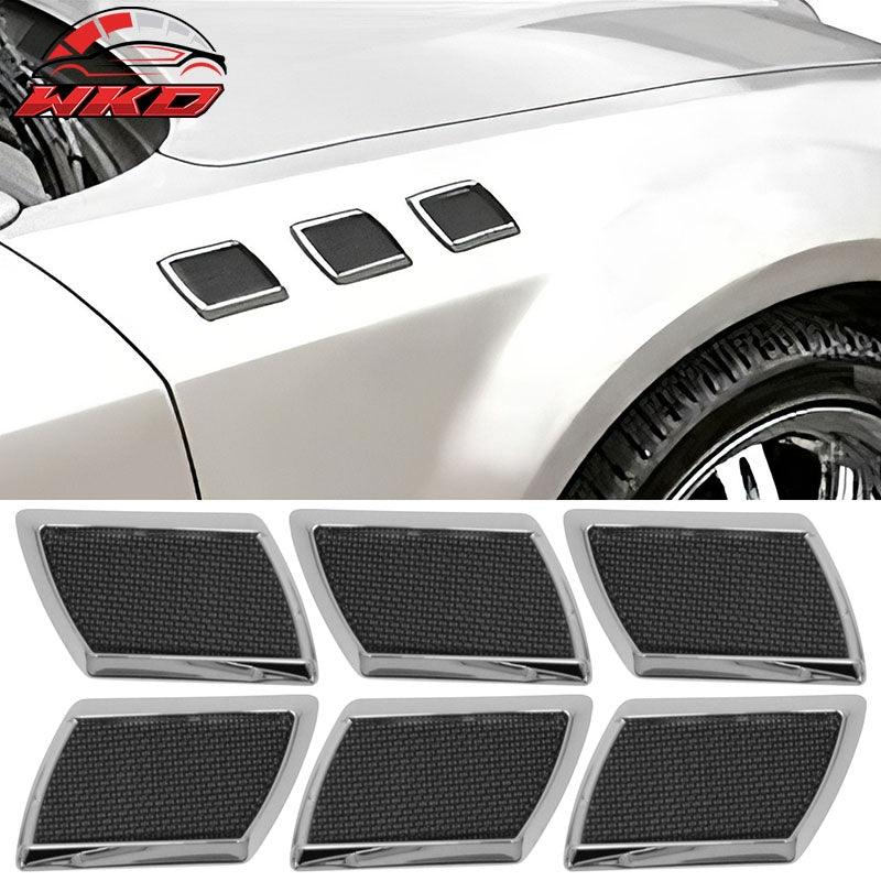 Wholesale Universal RH LH Front Side Fender Port Hole Bezels W/Chrome Frame Black Mesh 6PC