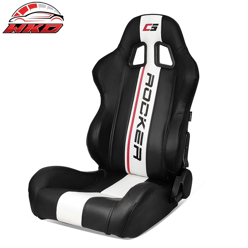 Wholesale Universal Reclinable Racing Seat Dual Slider Left Black PU Leather White Stripe