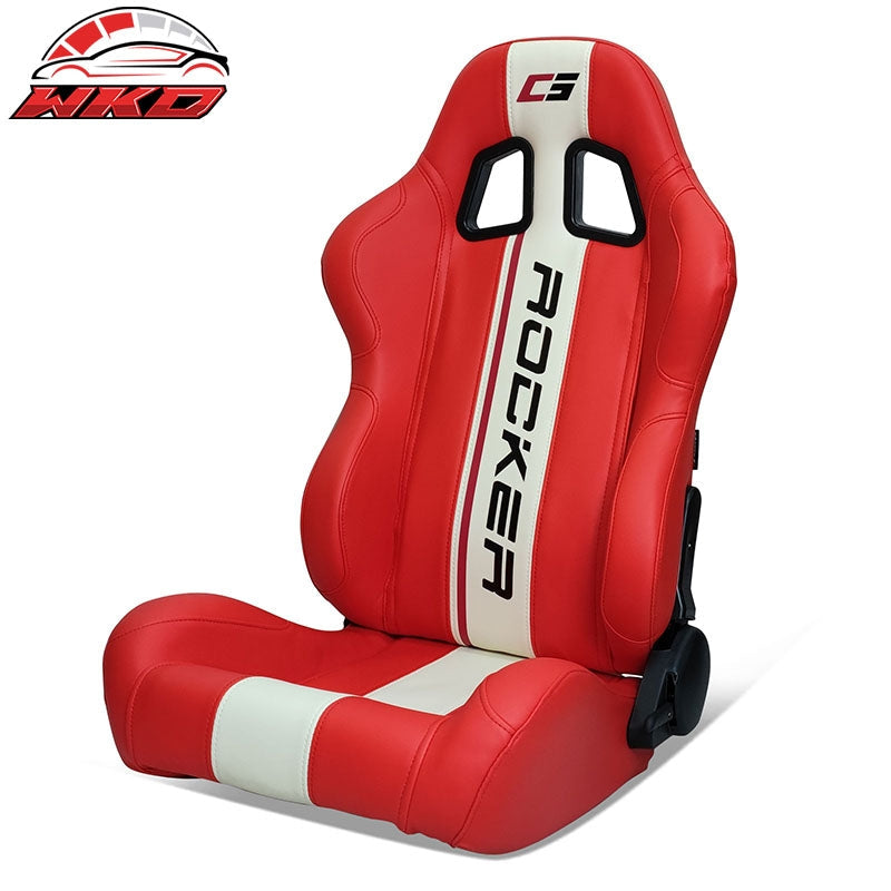 Wholesale Reclinable Racing Seat Dual Slider Left Red Leather White Stripe