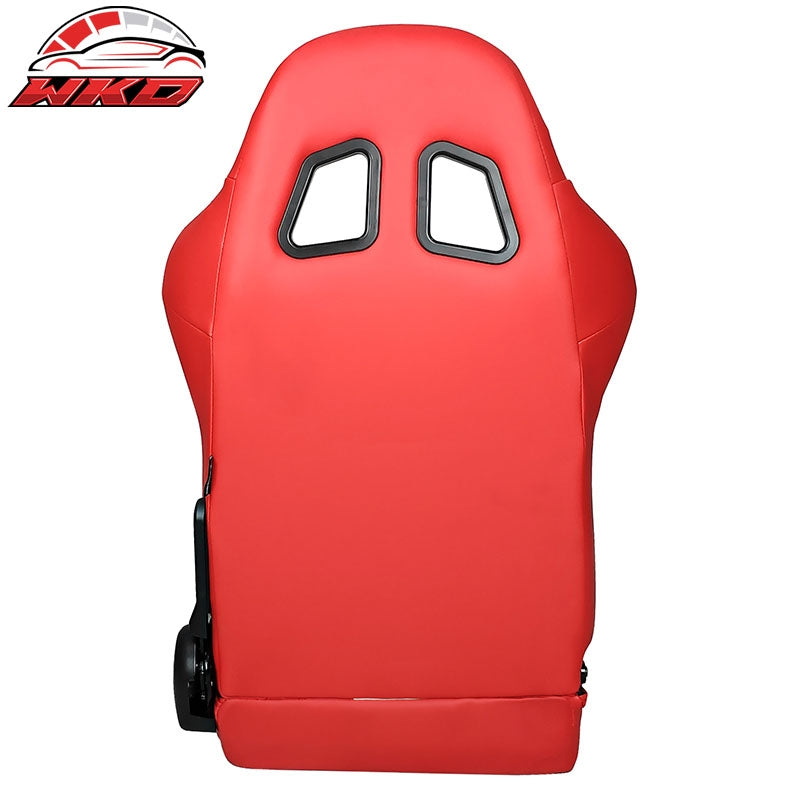 Reclinable Racing Seat Dual Slider Left Red Leather White Stripe
