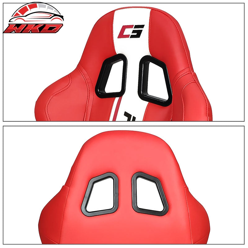 Reclinable Racing Seat Dual Slider Left Red Leather White Stripe