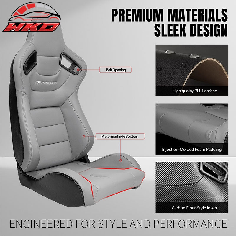 Universal Reclinable Racing Seat Dual Slider Left Grey PU & Carbon Leather Back