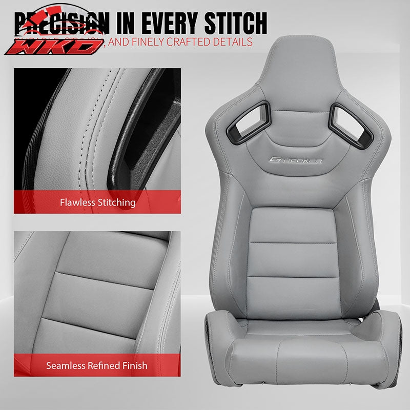 Universal Reclinable Racing Seat Dual Slider Left Grey PU & Carbon Leather Back