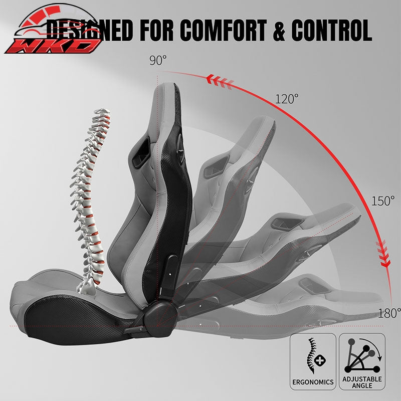 Universal Reclinable Racing Seat Dual Slider Left Grey PU & Carbon Leather Back