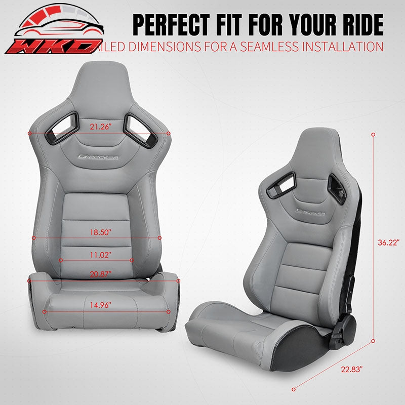 Universal Reclinable Racing Seat Dual Slider Left Grey PU & Carbon Leather Back