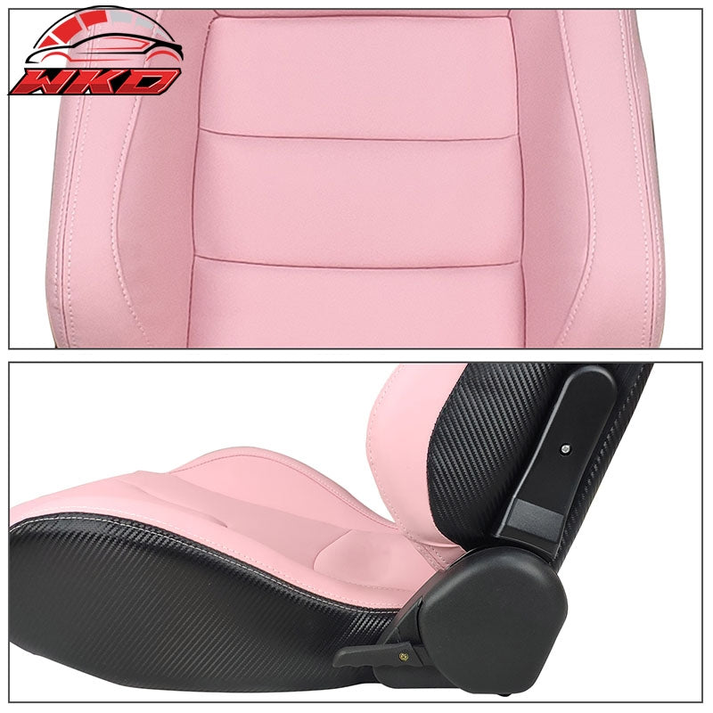 Reclinable Racing Seat + Dual Slider Left Pink PU Carbon Leather