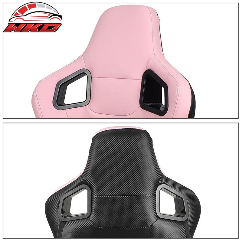 Reclinable Racing Seat + Dual Slider Left Pink PU Carbon Leather