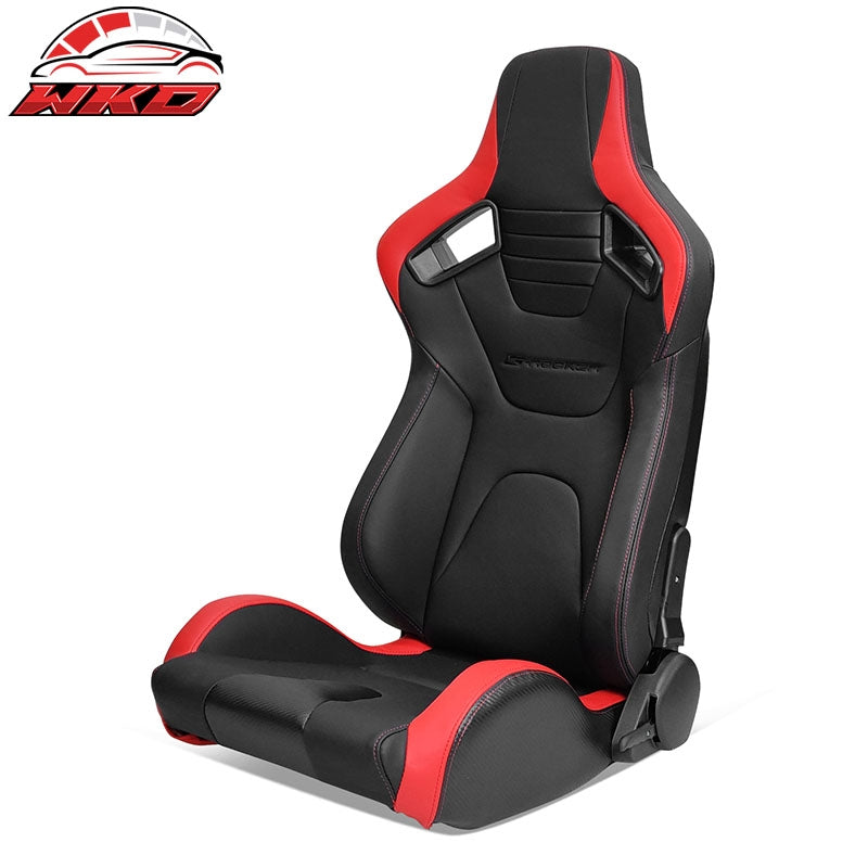 Wholesale Universal Reclinable Racing Seat Dual Slider Left PU & Carbon Leather Red Stripe