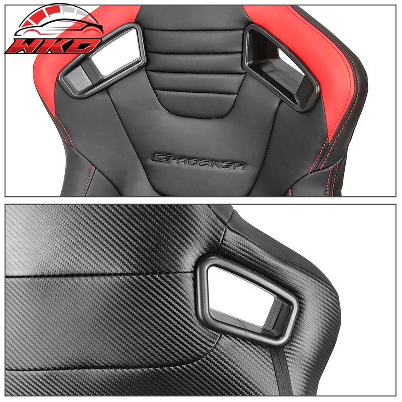Universal Reclinable Racing Seat Dual Slider Left PU & Carbon Leather Red Stripe