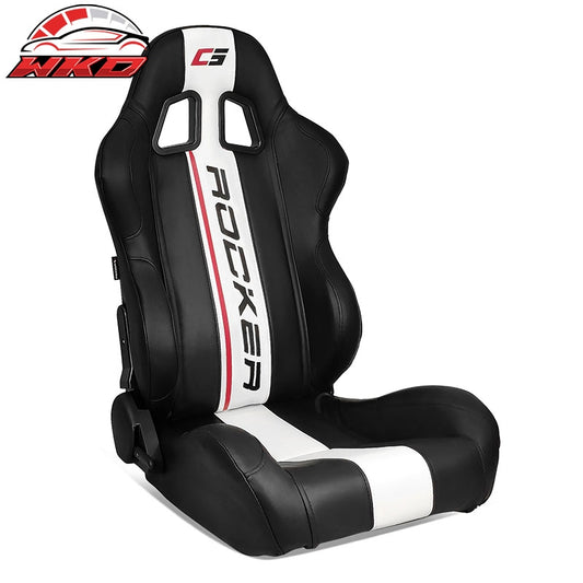 Wholesale Universal Reclinable Racing Seat Dual Slider Right Black PU Leather White Stripe